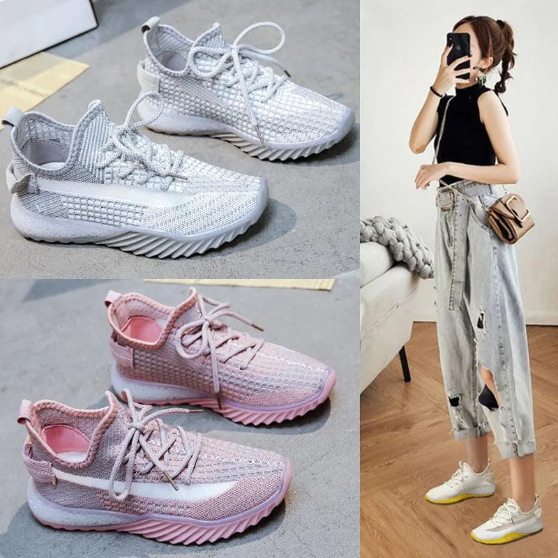 Flying Woven Thick-soled Breathable Running Shoes