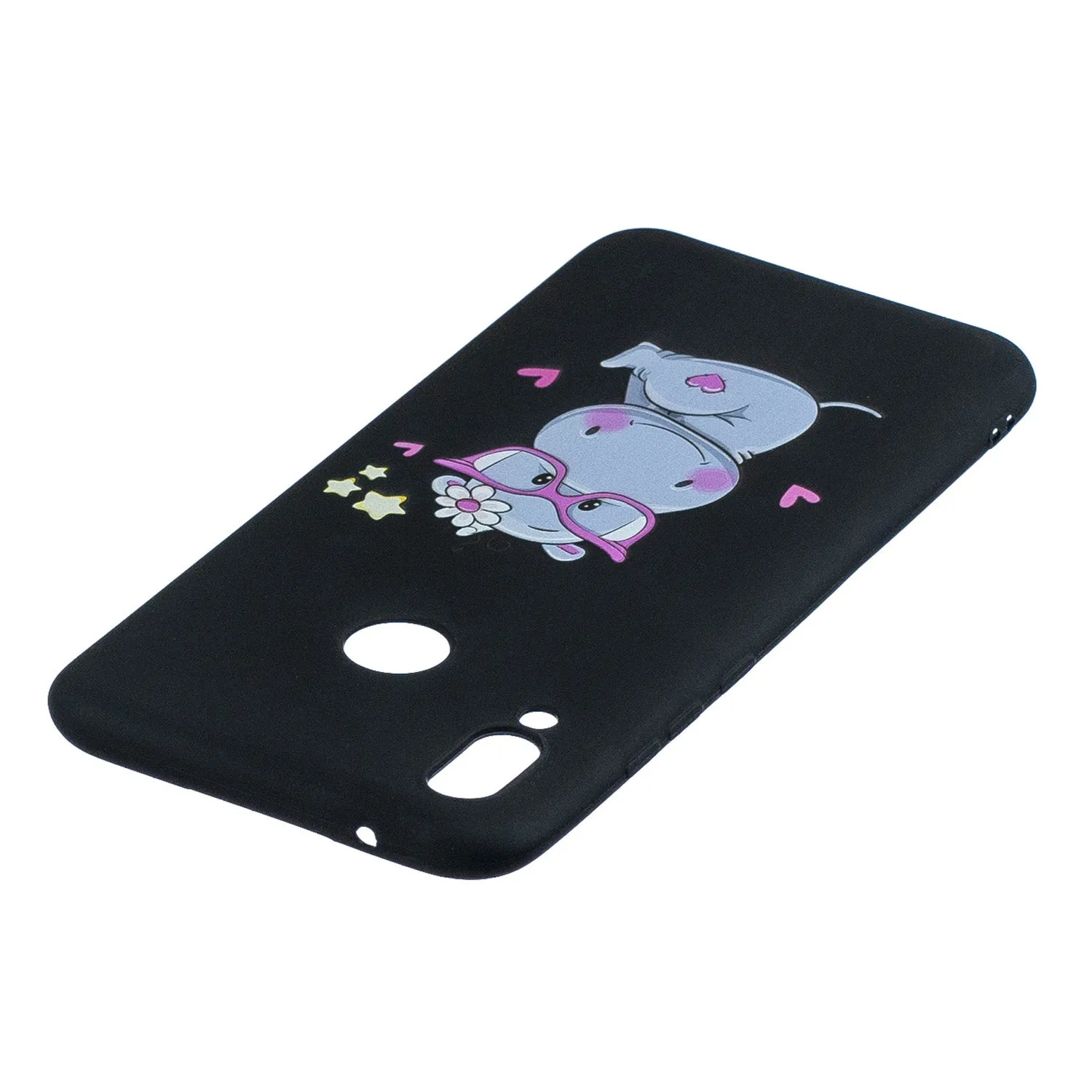 For HUAWEI Y9 2019 Cartoon Lovely Coloured Painted Soft TPU Back Cover Non-slip Shockproof Full Protective Case with Lanyard black