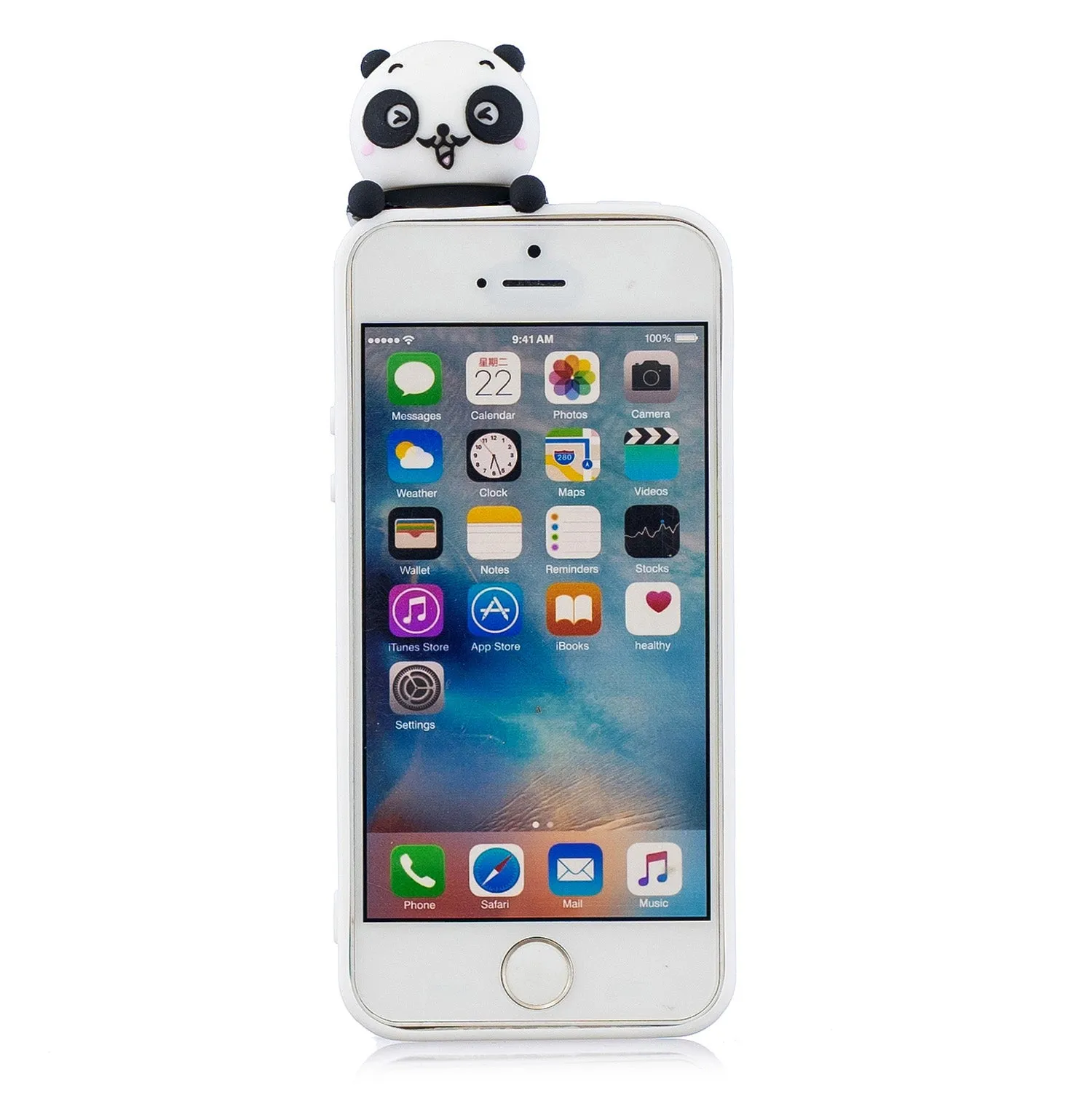 For iPhone 5/5S/SE 3D Cartoon Lovely Coloured Painted Soft TPU Back Cover Non-slip Shockproof Full Protective Case big face cat