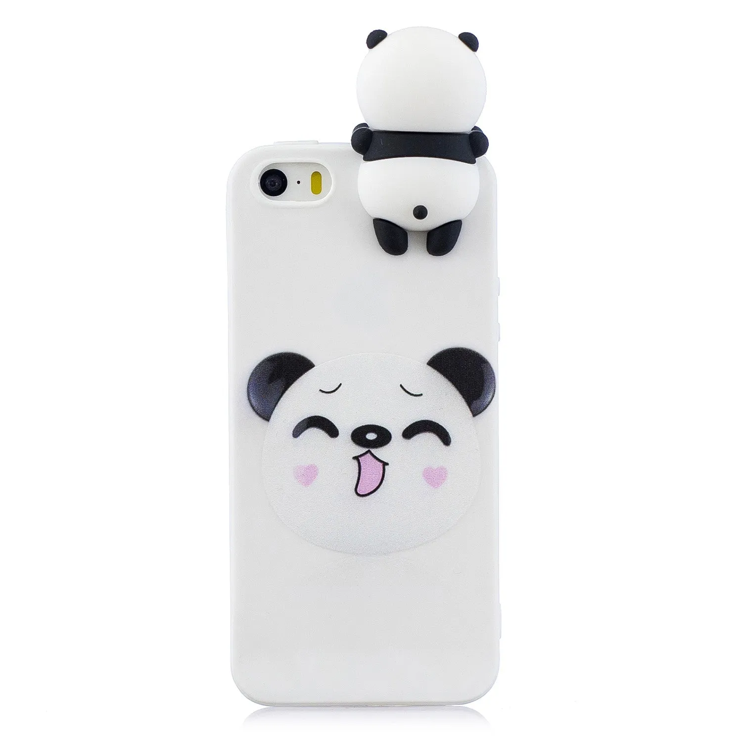 For iPhone 5/5S/SE 3D Cartoon Lovely Coloured Painted Soft TPU Back Cover Non-slip Shockproof Full Protective Case big face cat