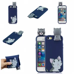 For iPhone 5/5S/SE 3D Cartoon Lovely Coloured Painted Soft TPU Back Cover Non-slip Shockproof Full Protective Case big face cat