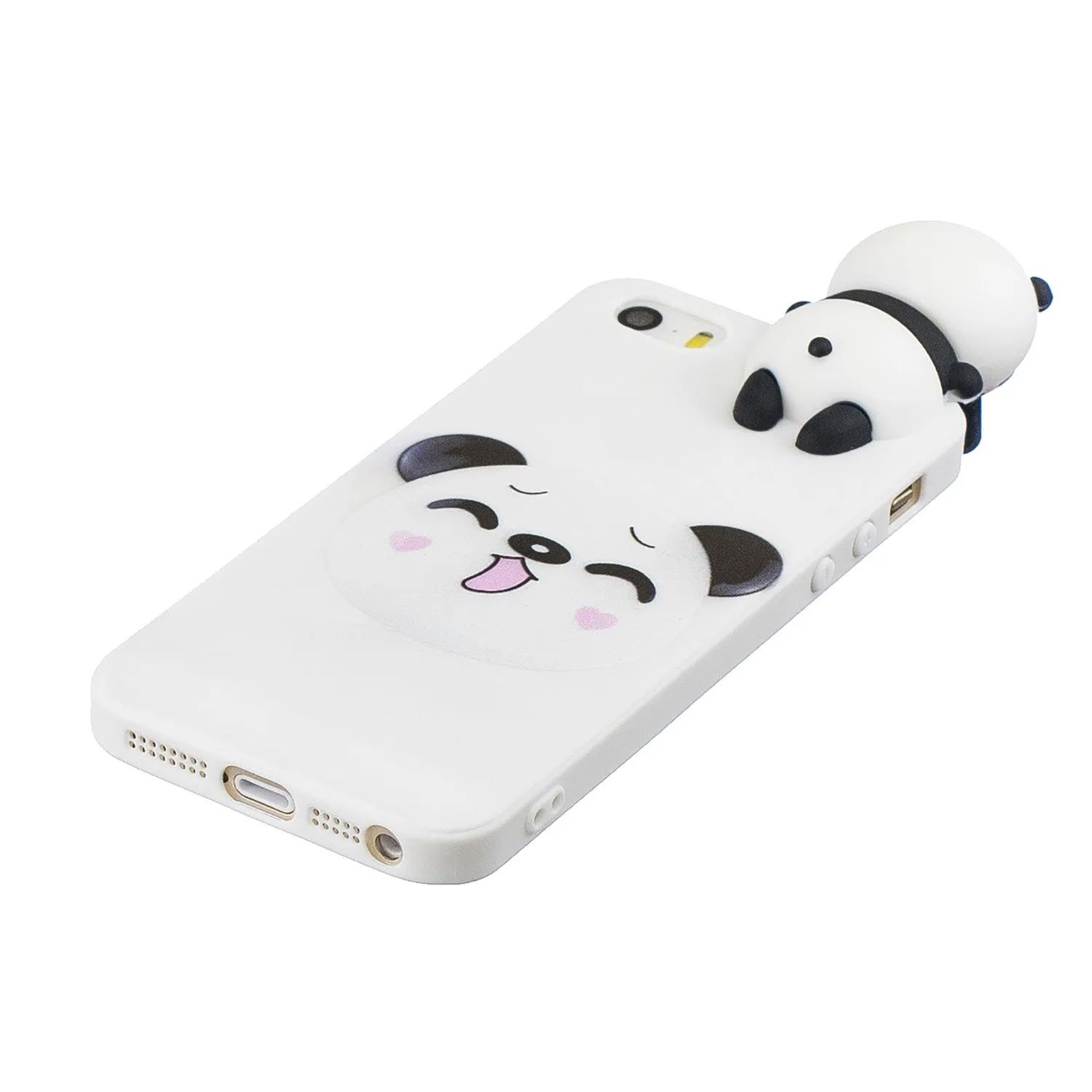 For iPhone 5/5S/SE 3D Cartoon Lovely Coloured Painted Soft TPU Back Cover Non-slip Shockproof Full Protective Case big face cat