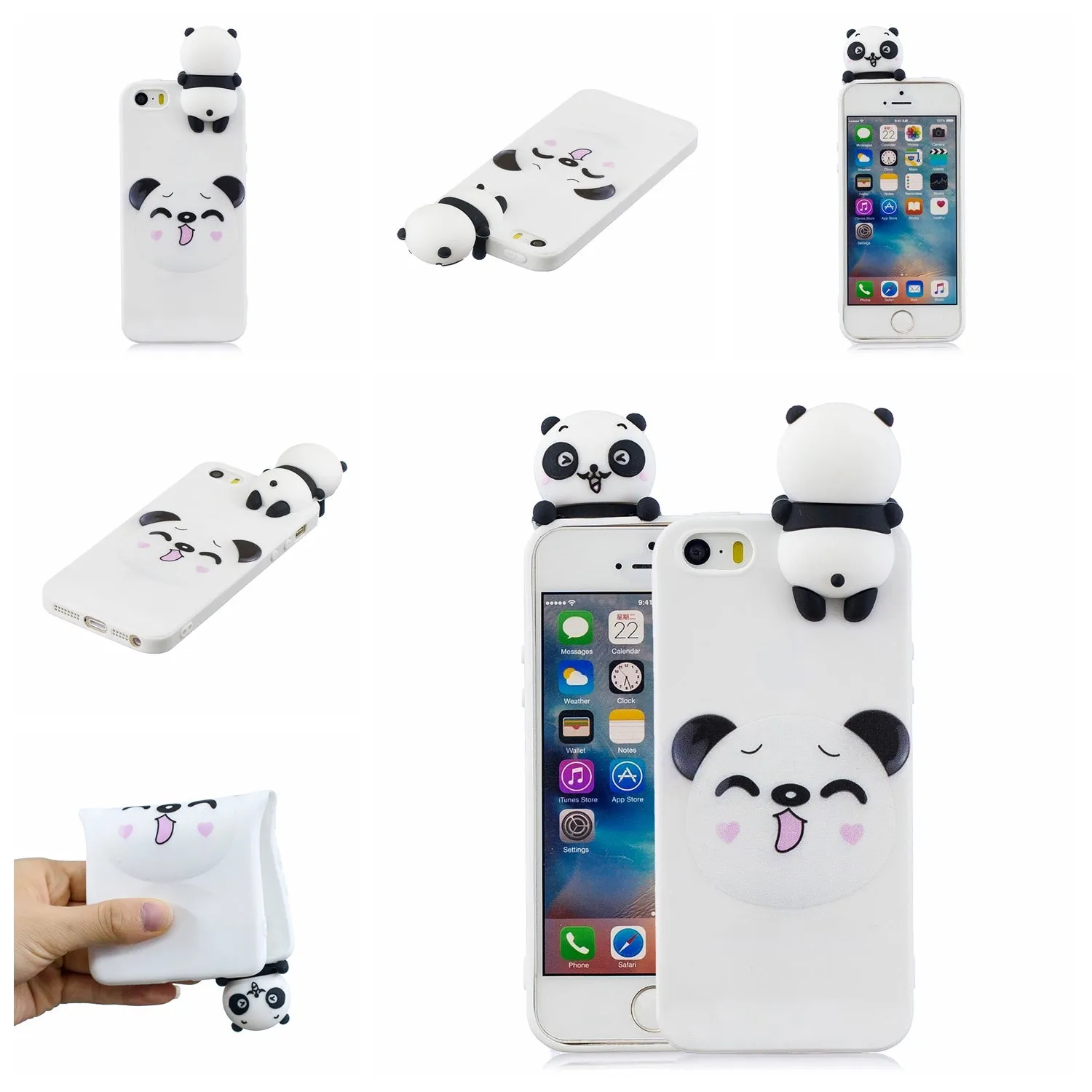 For iPhone 5/5S/SE 3D Cartoon Lovely Coloured Painted Soft TPU Back Cover Non-slip Shockproof Full Protective Case big face cat