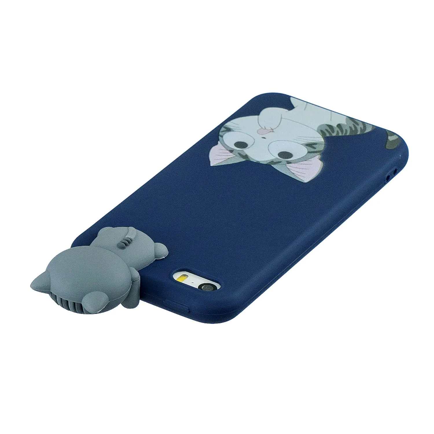 For iPhone 5/5S/SE 3D Cartoon Lovely Coloured Painted Soft TPU Back Cover Non-slip Shockproof Full Protective Case big face cat