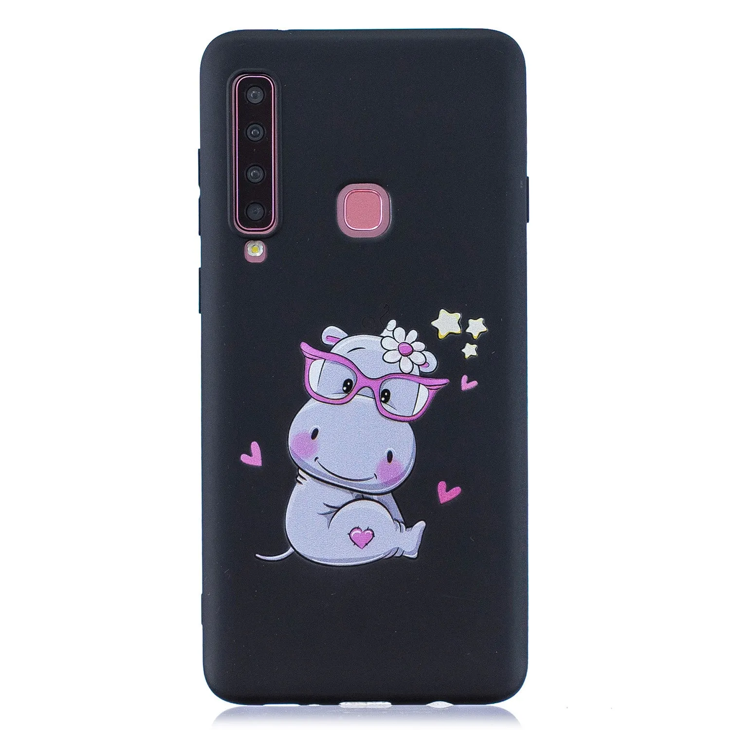 For Samsung A9 2018 Cartoon Lovely Coloured Painted Soft TPU Back Cover Non-slip Shockproof Full Protective Case with Lanyard Light pink