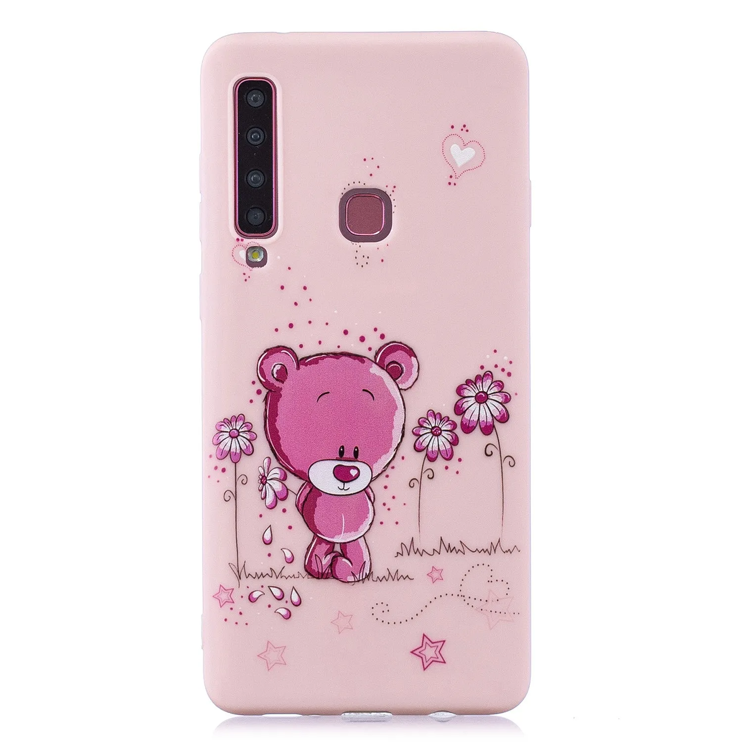 For Samsung A9 2018 Cartoon Lovely Coloured Painted Soft TPU Back Cover Non-slip Shockproof Full Protective Case with Lanyard Light pink