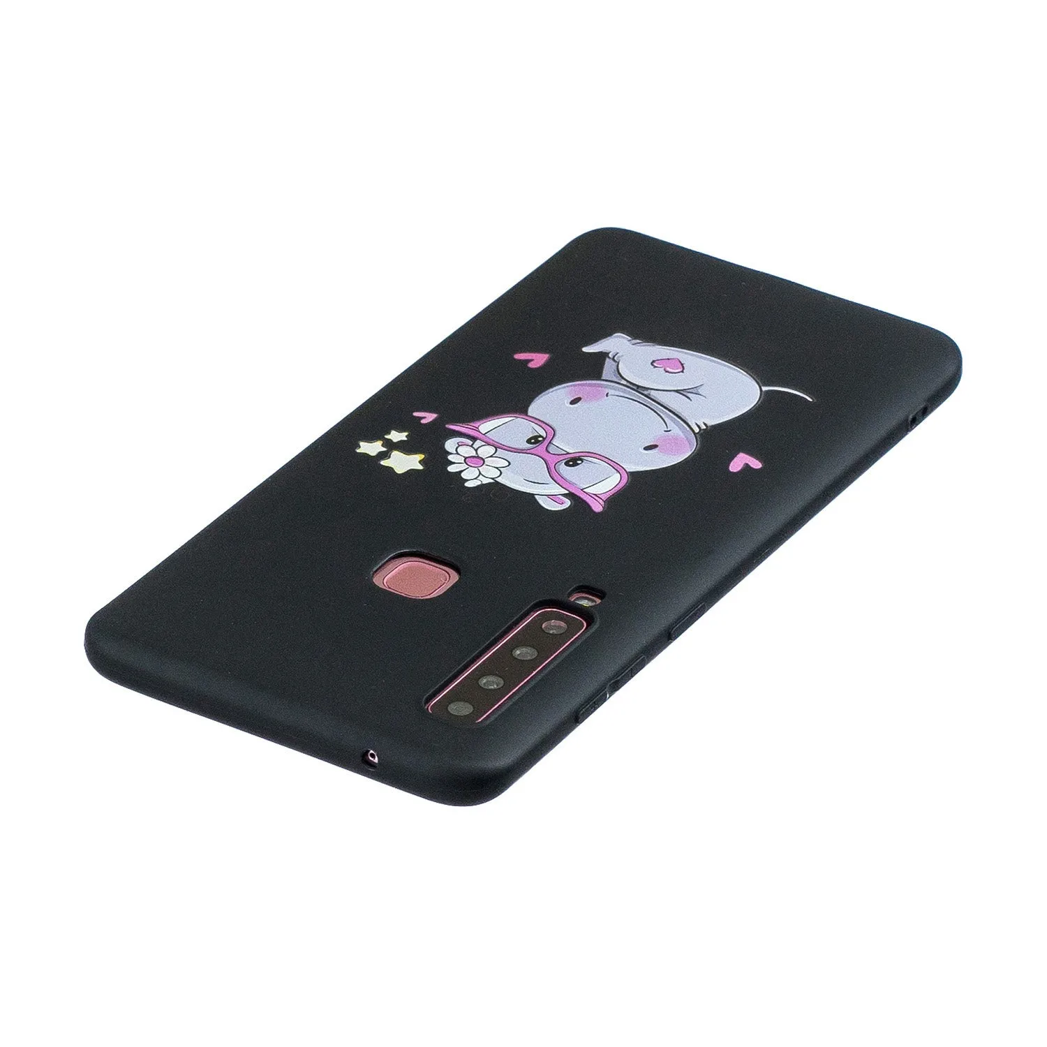 For Samsung A9 2018 Cartoon Lovely Coloured Painted Soft TPU Back Cover Non-slip Shockproof Full Protective Case with Lanyard Light pink