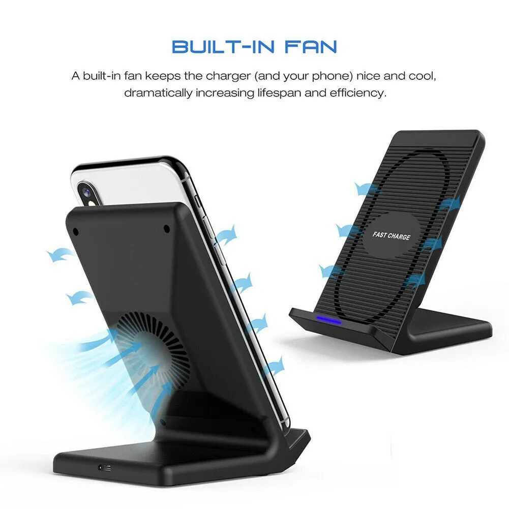 For Samsung Galaxy S10 Plus/e Fan Qi Wireless Charger Dock Fast Charging Stand black