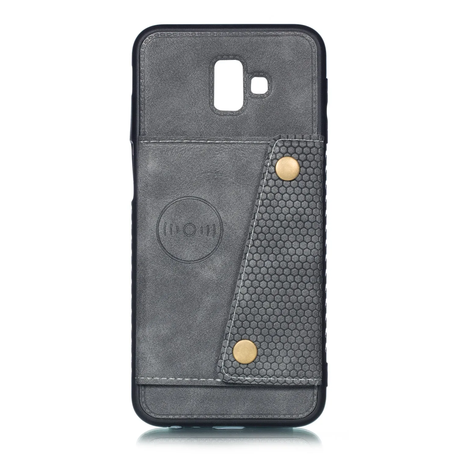 For Samsung J6 PLUS Double Buckle Non-slip Shockproof Cell Phone Case with Card Slot Bracket gray