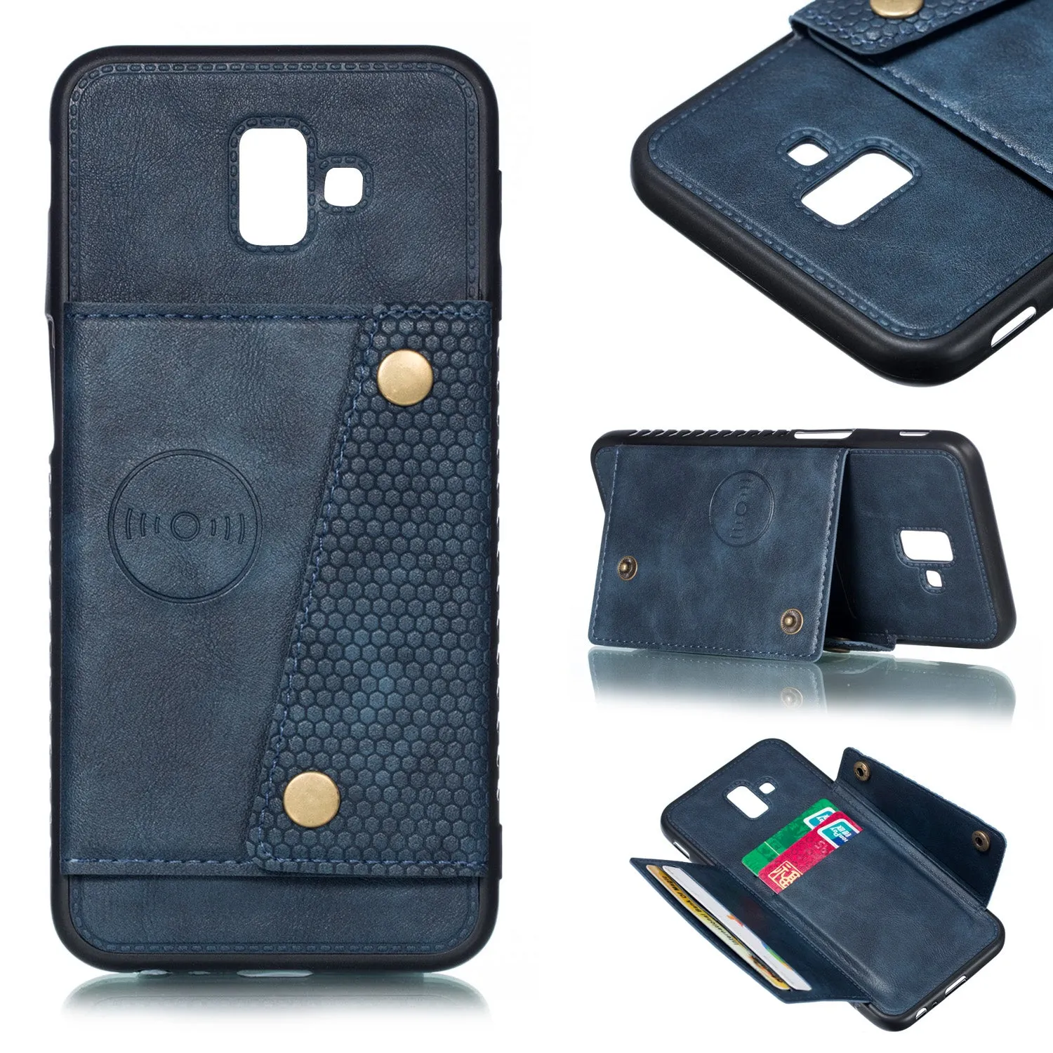 For Samsung J6 PLUS Double Buckle Non-slip Shockproof Cell Phone Case with Card Slot Bracket gray