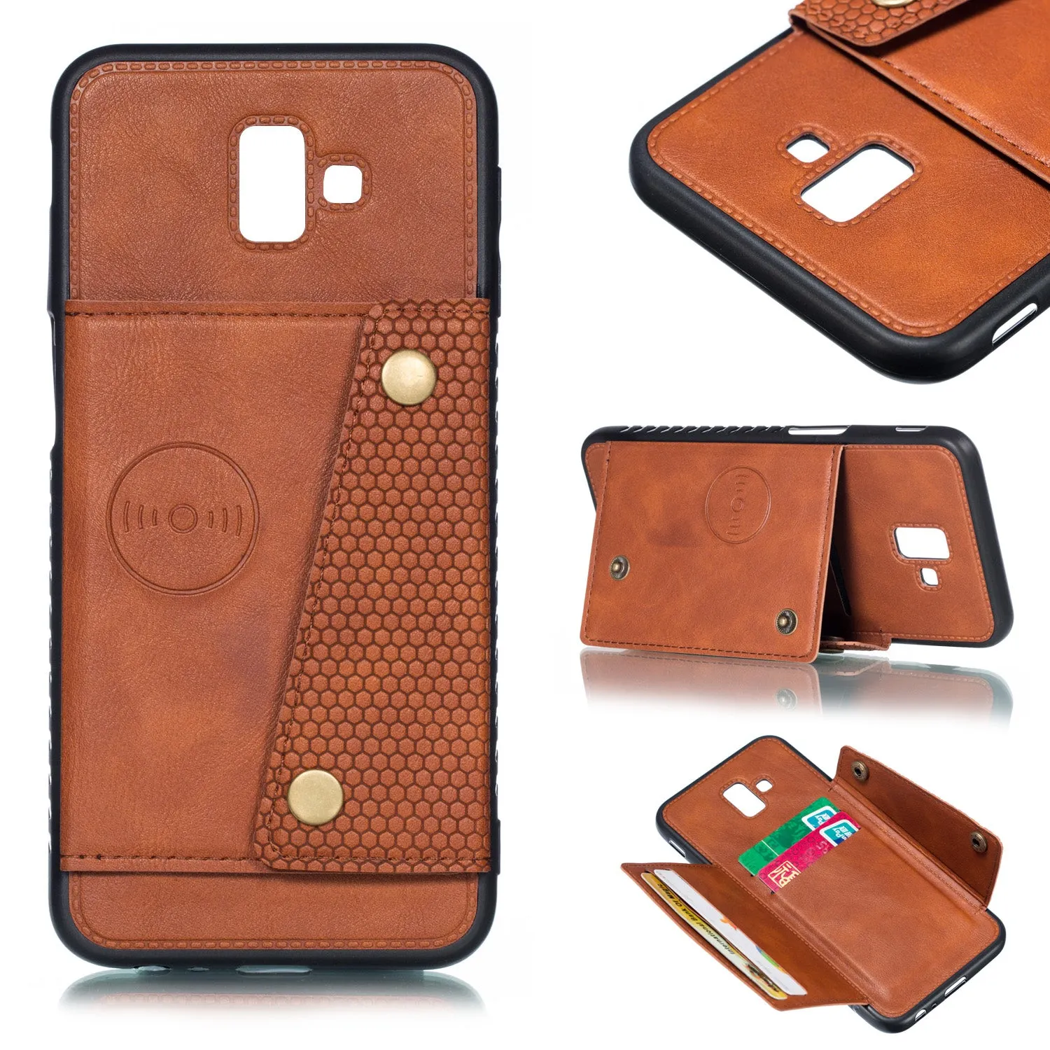 For Samsung J6 PLUS Double Buckle Non-slip Shockproof Cell Phone Case with Card Slot Bracket gray