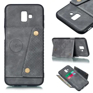 For Samsung J6 PLUS Double Buckle Non-slip Shockproof Cell Phone Case with Card Slot Bracket gray