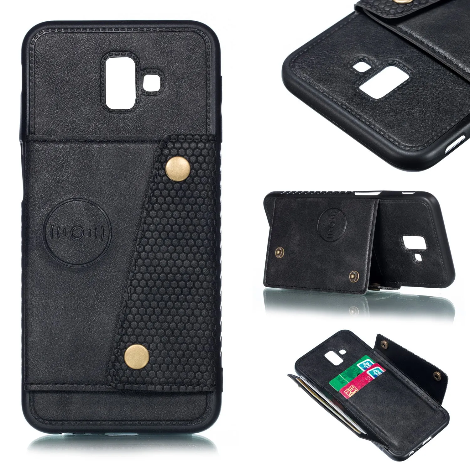 For Samsung J6 PLUS Double Buckle Non-slip Shockproof Cell Phone Case with Card Slot Bracket gray