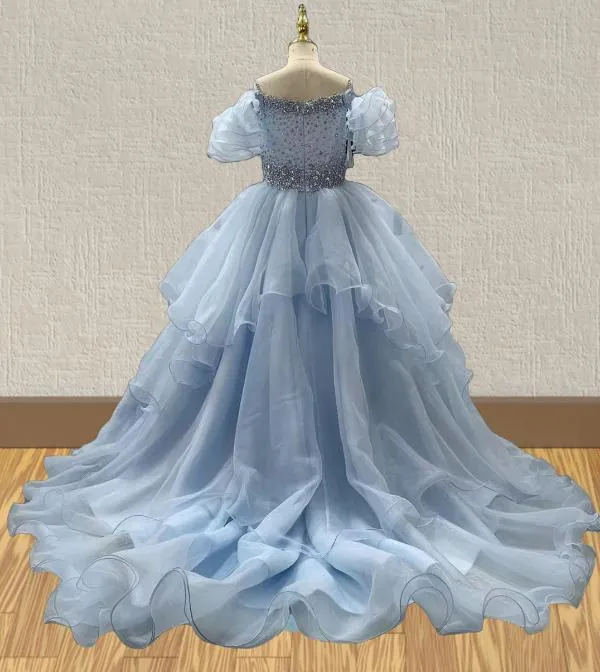 Glitzly Beaded Bodice Sky Blue Miss Teen Evening Gown