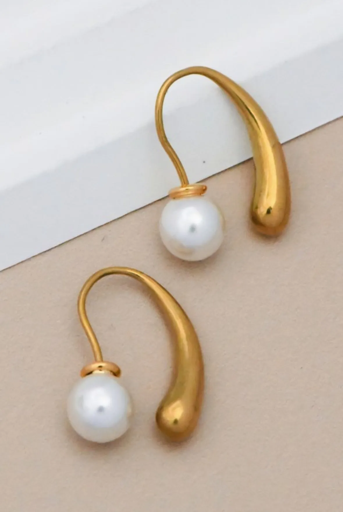 Gold Hoop Front & Back Pearl Earrings | Water Resistant