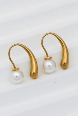 Gold Hoop Front & Back Pearl Earrings | Water Resistant