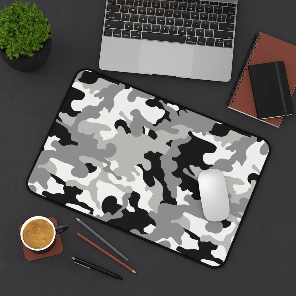 Gray, Black and White Camouflage Desk Mat Camo Pattern Office Mouse Pad