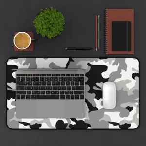Gray, Black and White Camouflage Desk Mat Camo Pattern Office Mouse Pad