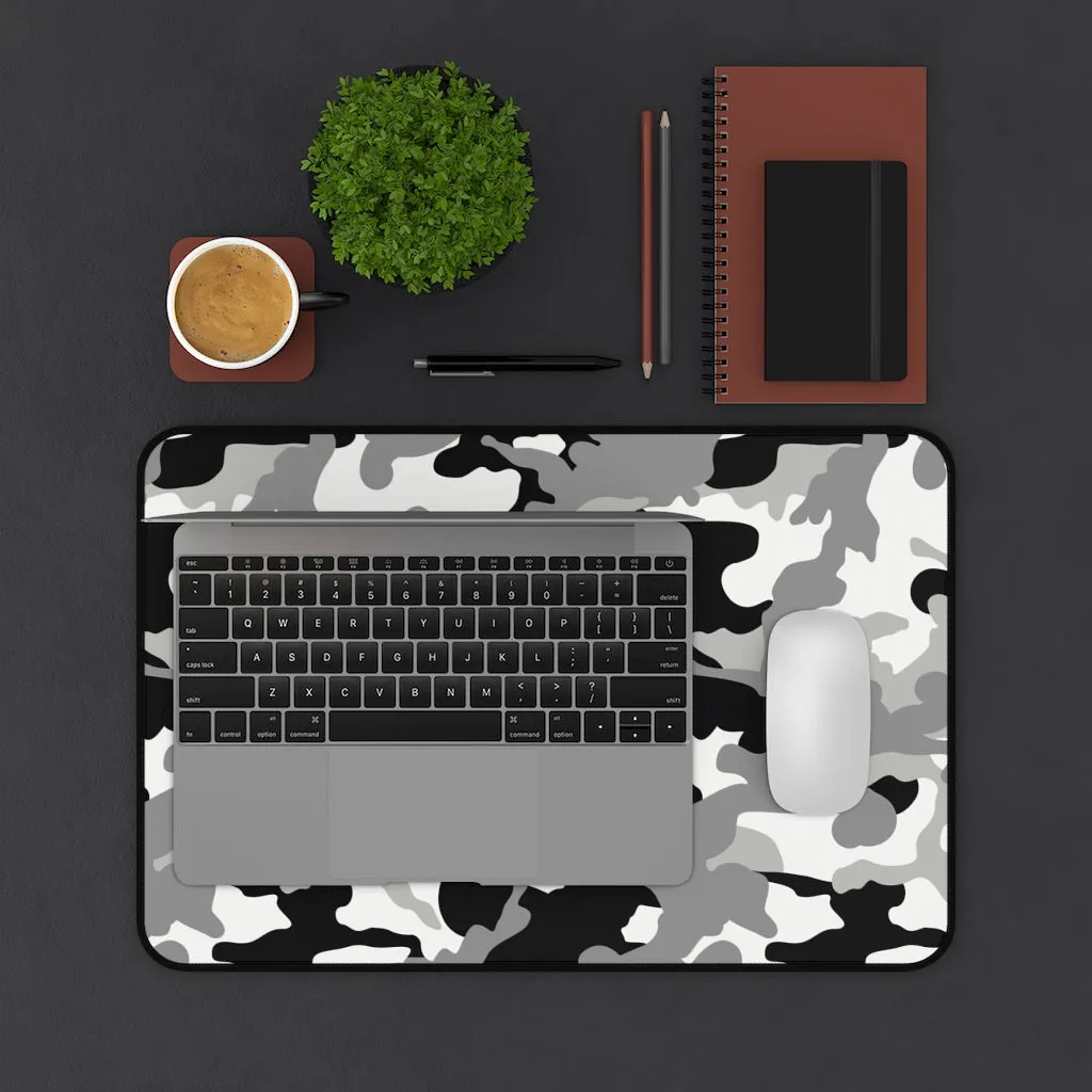 Gray, Black and White Camouflage Desk Mat Camo Pattern Office Mouse Pad