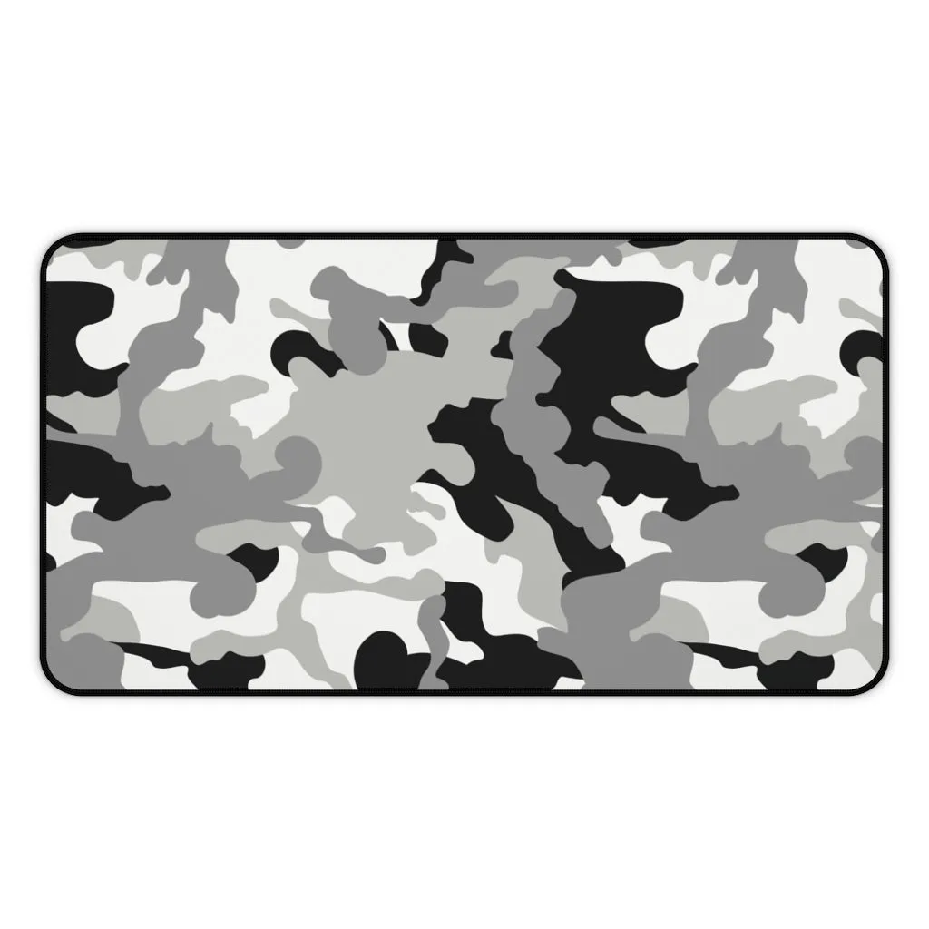Gray, Black and White Camouflage Desk Mat Camo Pattern Office Mouse Pad