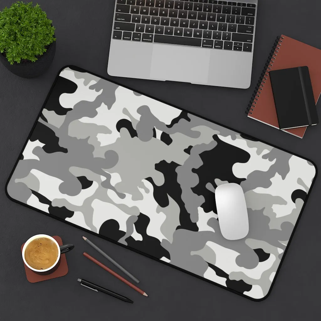 Gray, Black and White Camouflage Desk Mat Camo Pattern Office Mouse Pad