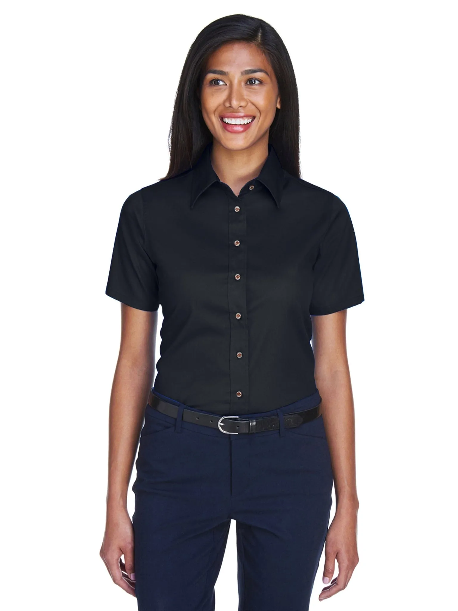 Harriton Ladies Short Sleeve Stain-Release Twill Shirt