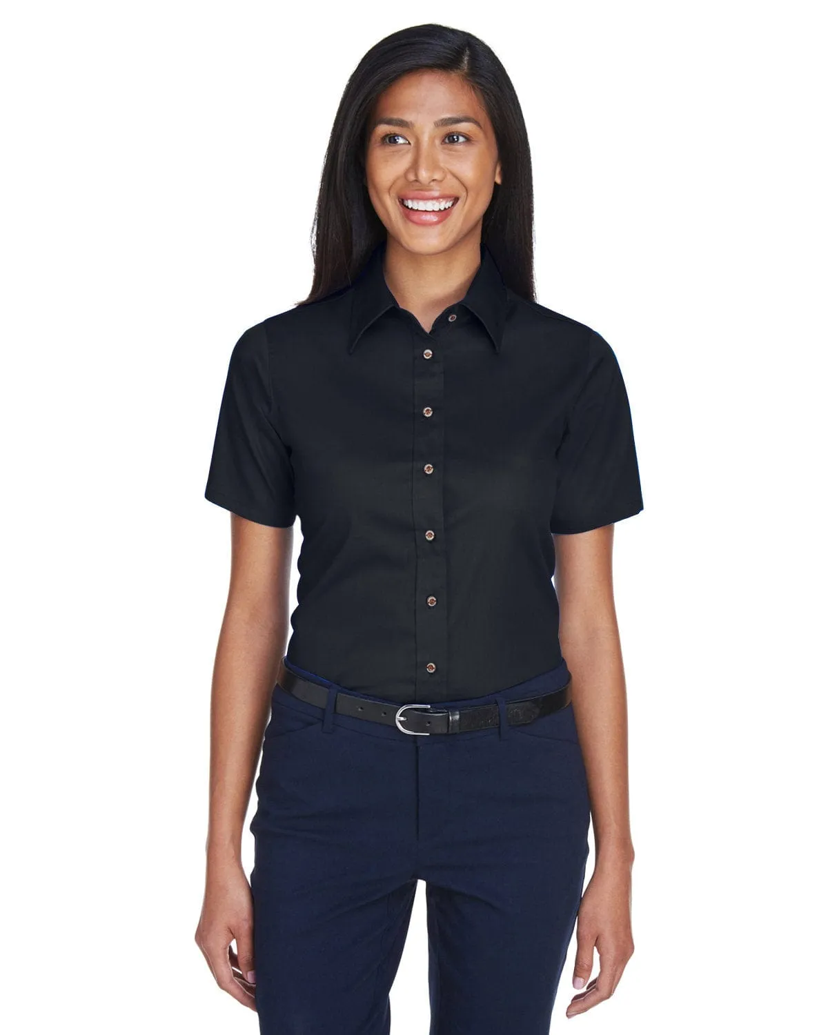 Harriton Ladies Short Sleeve Stain-Release Twill Shirt