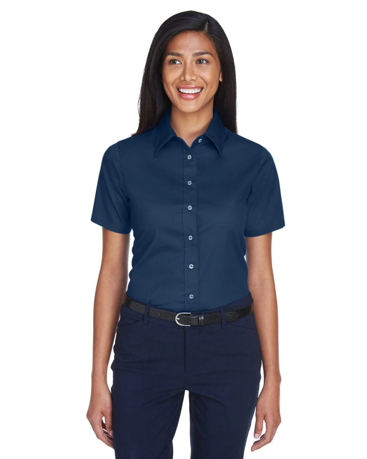 Harriton Ladies Short Sleeve Stain-Release Twill Shirt