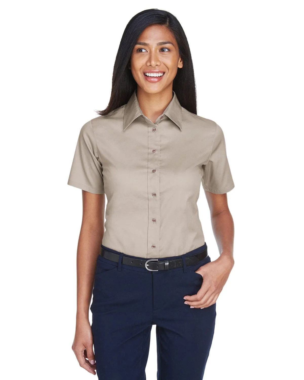 Harriton Ladies Short Sleeve Stain-Release Twill Shirt