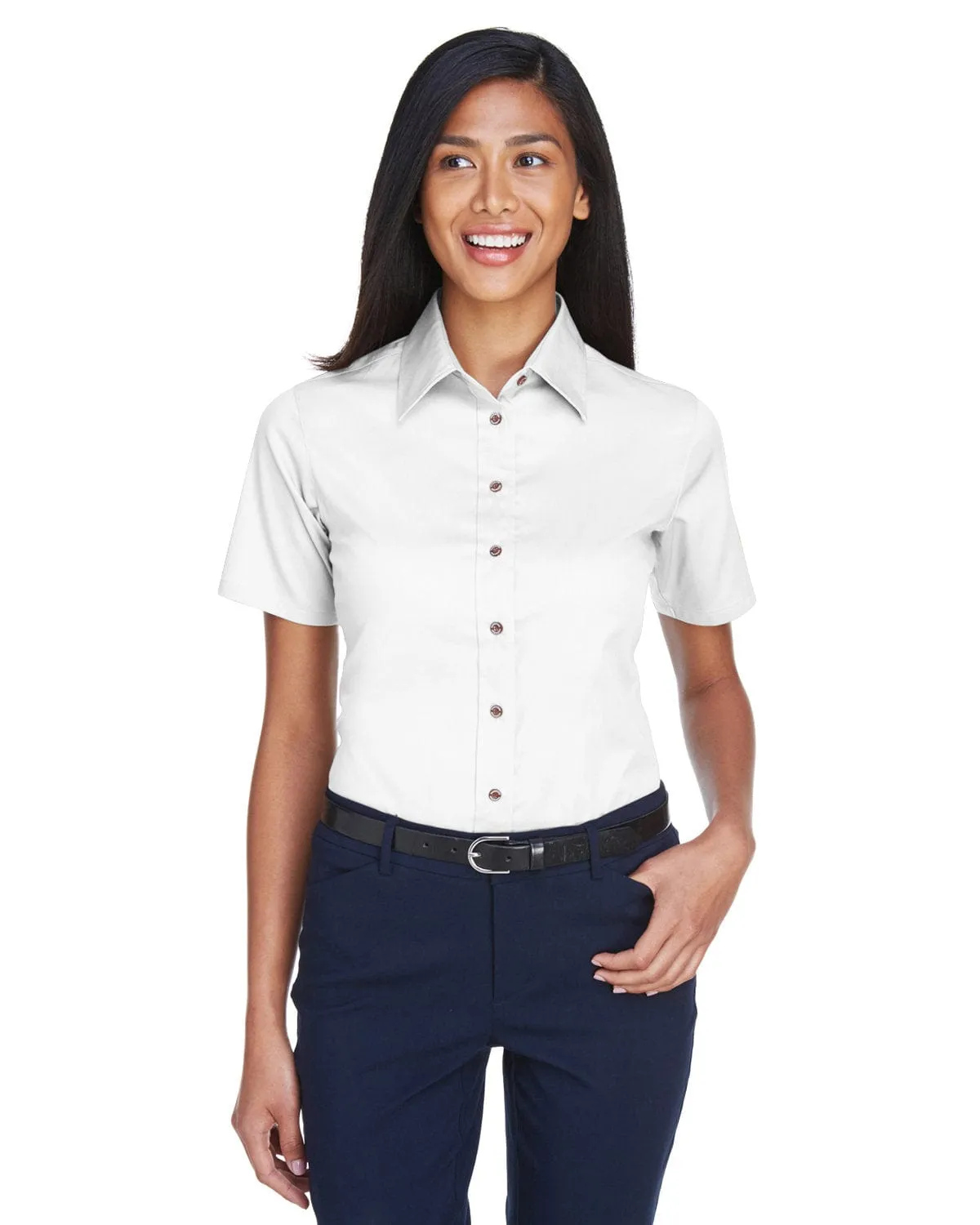 Harriton Ladies Short Sleeve Stain-Release Twill Shirt