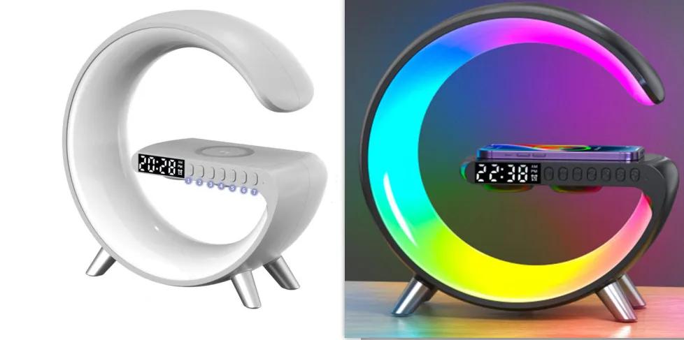 Intelligent G Shaped LED Lamp Bluetooth Speaker Wireless Charger Atmosphere Lamp App