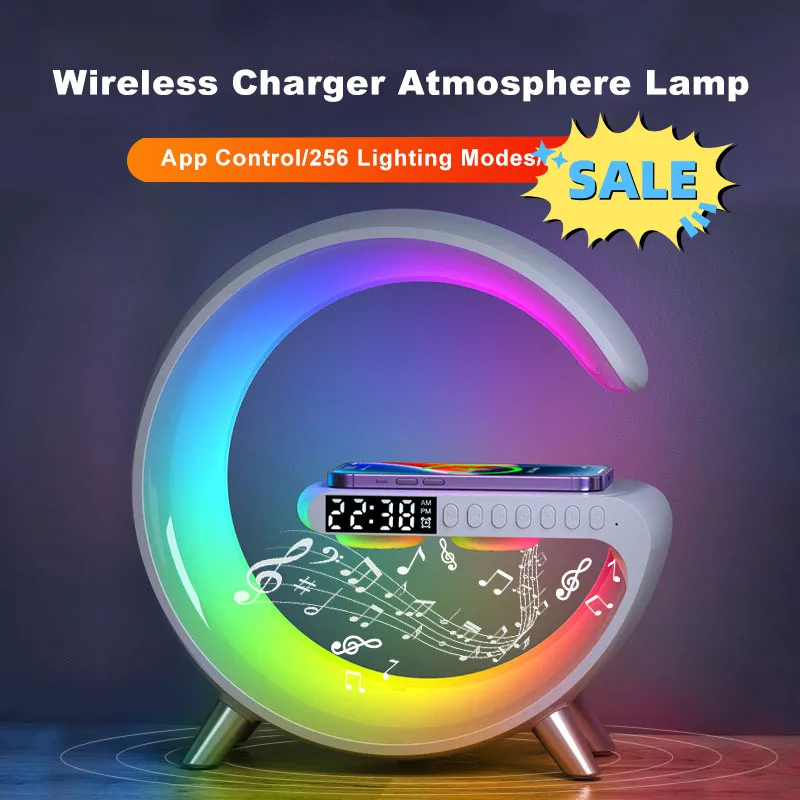 Intelligent G Shaped LED Lamp Bluetooth Speaker Wireless Charger Atmosphere Lamp App