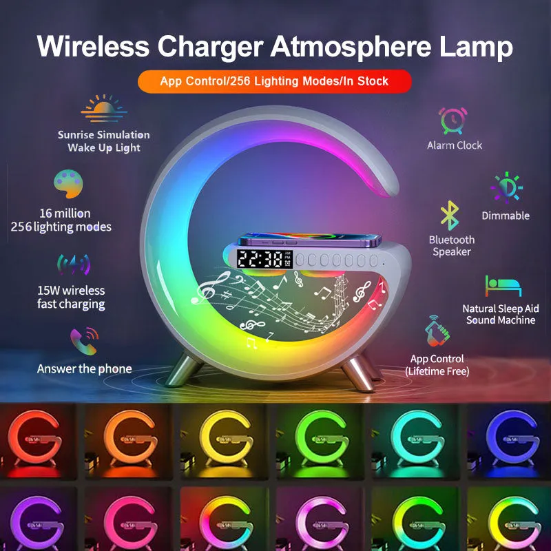 Intelligent G Shaped LED Lamp Bluetooth Speaker Wireless Charger Atmosphere Lamp App