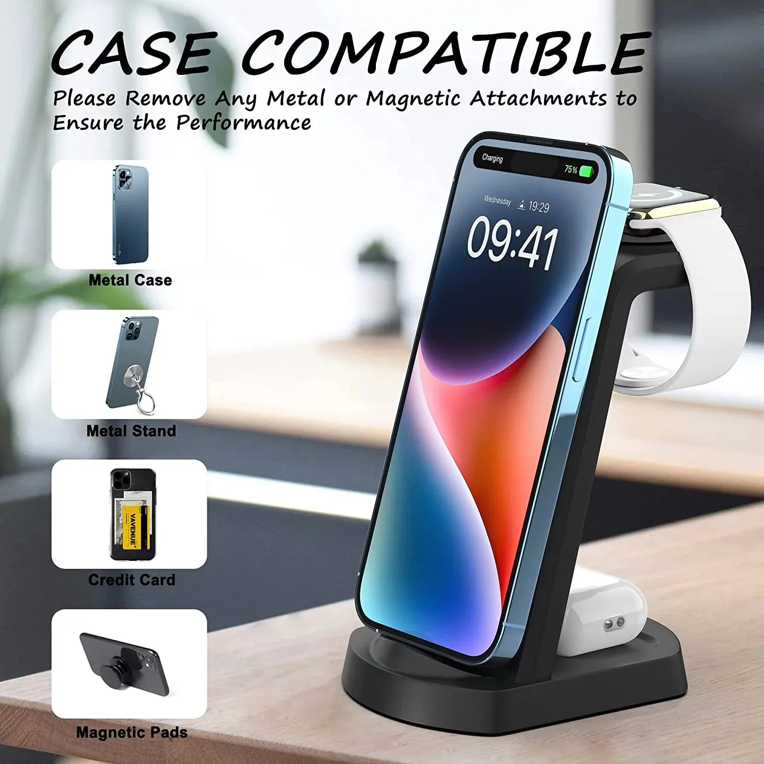 Iphone 3 in 1 Charging Station, Black