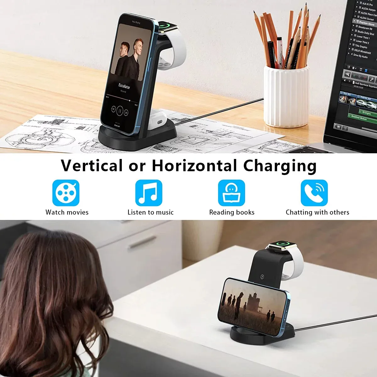 Iphone 3 in 1 Charging Station, Black