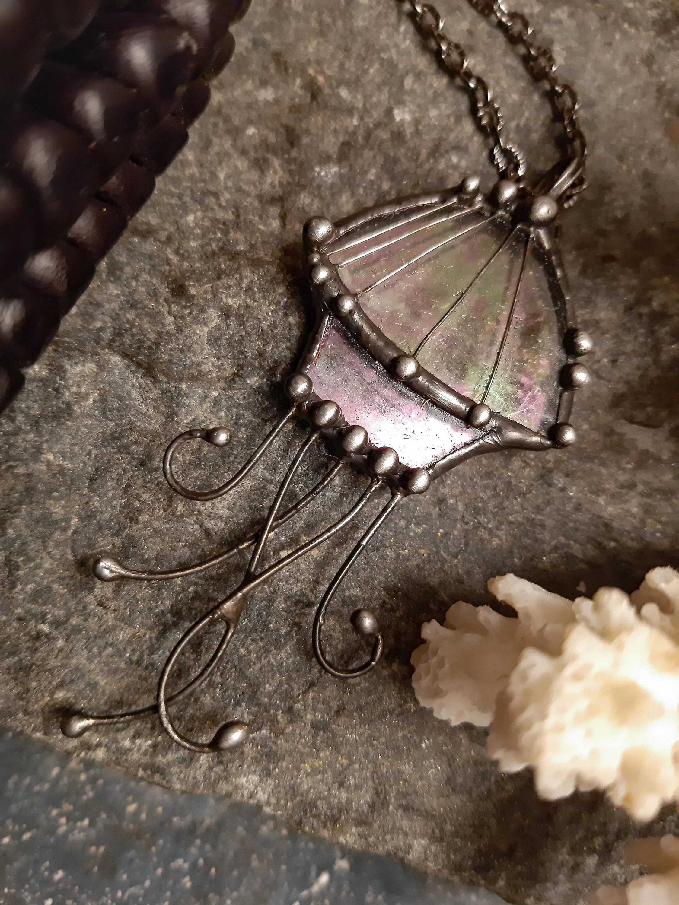Jellyfish stained glass pendant