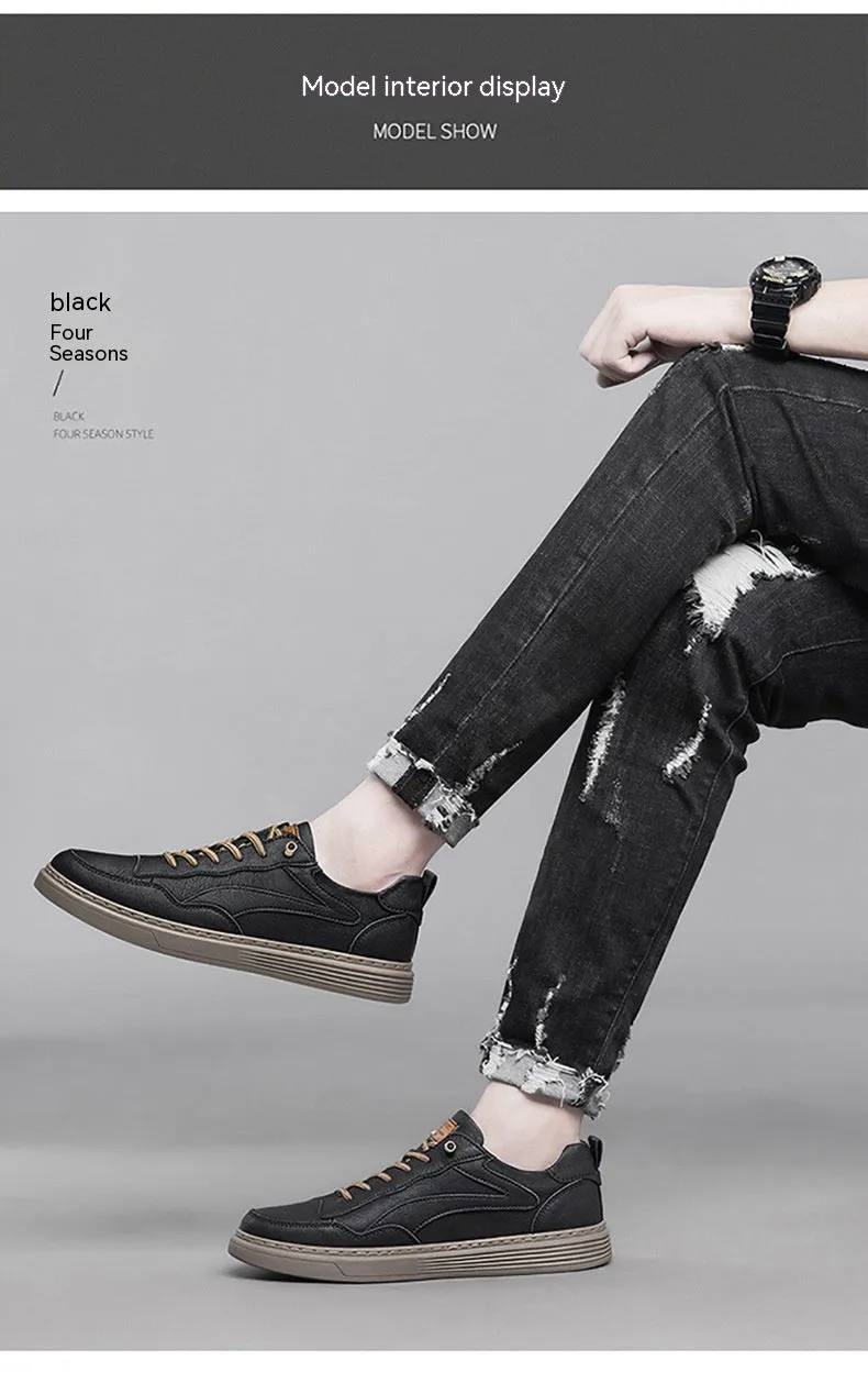 Men's Round Toe Board Sneakers, Microfiber Breathable Shoes