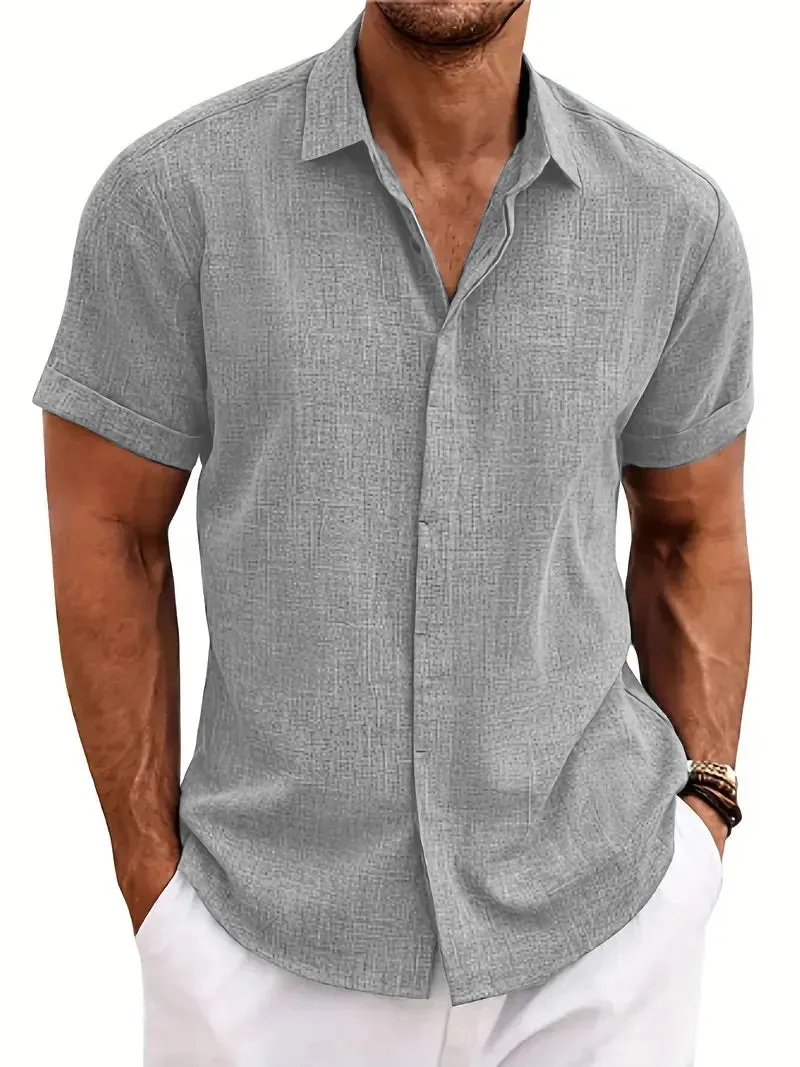 Men's Summer Cotton-Linen Style Loose Short-Sleeve Shirt