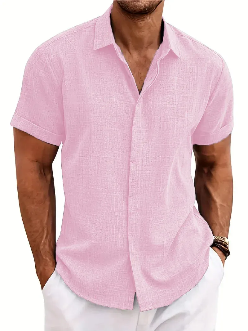 Men's Summer Cotton-Linen Style Loose Short-Sleeve Shirt