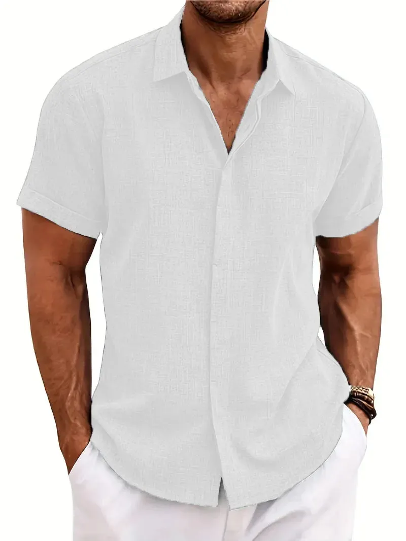 Men's Summer Cotton-Linen Style Loose Short-Sleeve Shirt