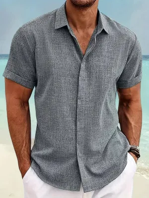 Men's Summer Cotton-Linen Style Loose Short-Sleeve Shirt