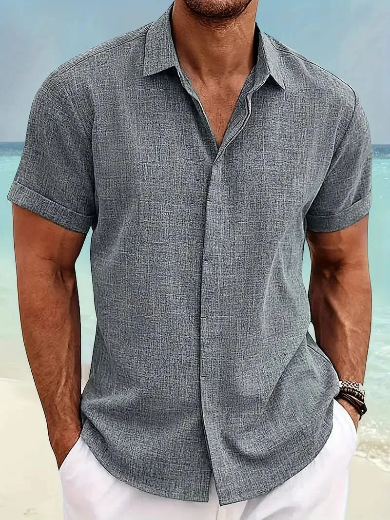Men's Summer Cotton-Linen Style Loose Short-Sleeve Shirt