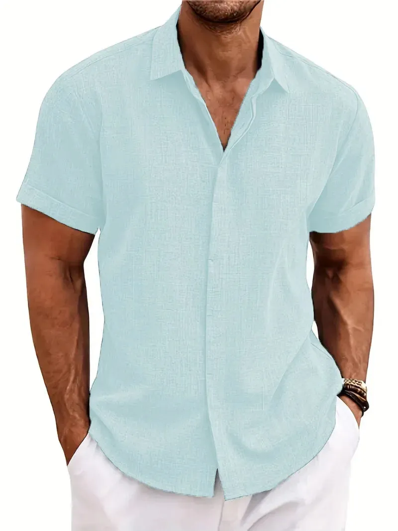 Men's Summer Cotton-Linen Style Loose Short-Sleeve Shirt