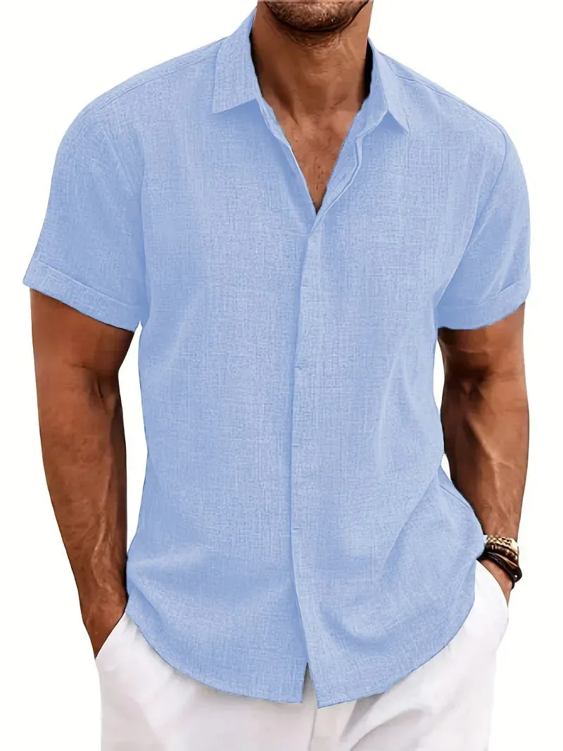 Men's Summer Cotton-Linen Style Loose Short-Sleeve Shirt