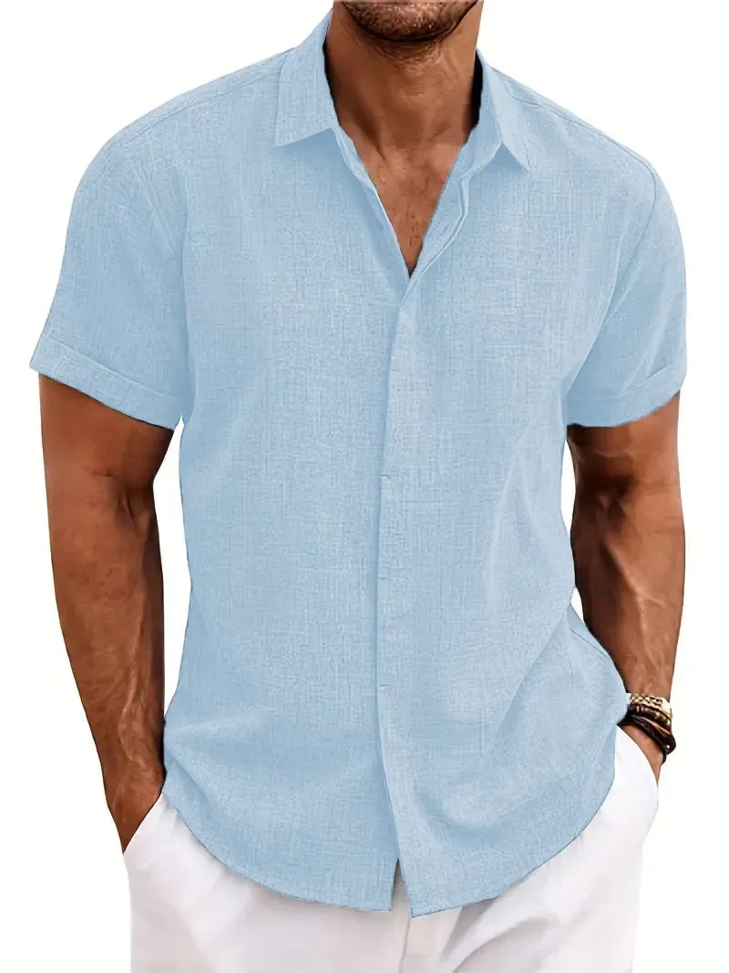 Men's Summer Cotton-Linen Style Loose Short-Sleeve Shirt