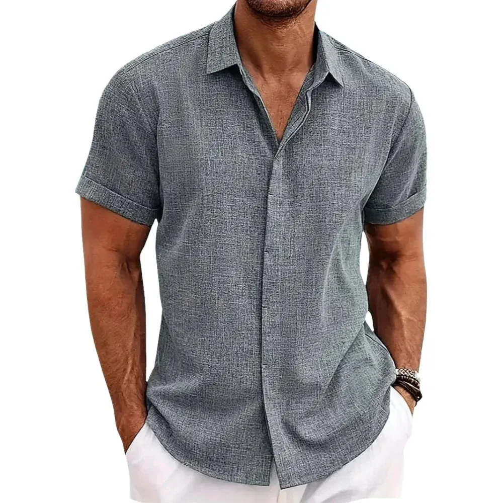 Men's Summer Cotton-Linen Style Loose Short-Sleeve Shirt