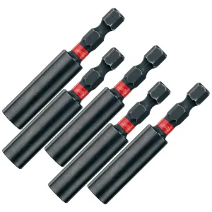 Milwaukee Magnetic Bit Holder 60mm Shockwave Impact Duty 1/4" Hex Shank 5 Pack
