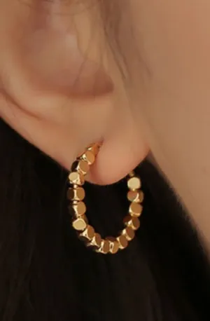 Minimalist Gold Beaded Hoop Earrings | Water Resistant
