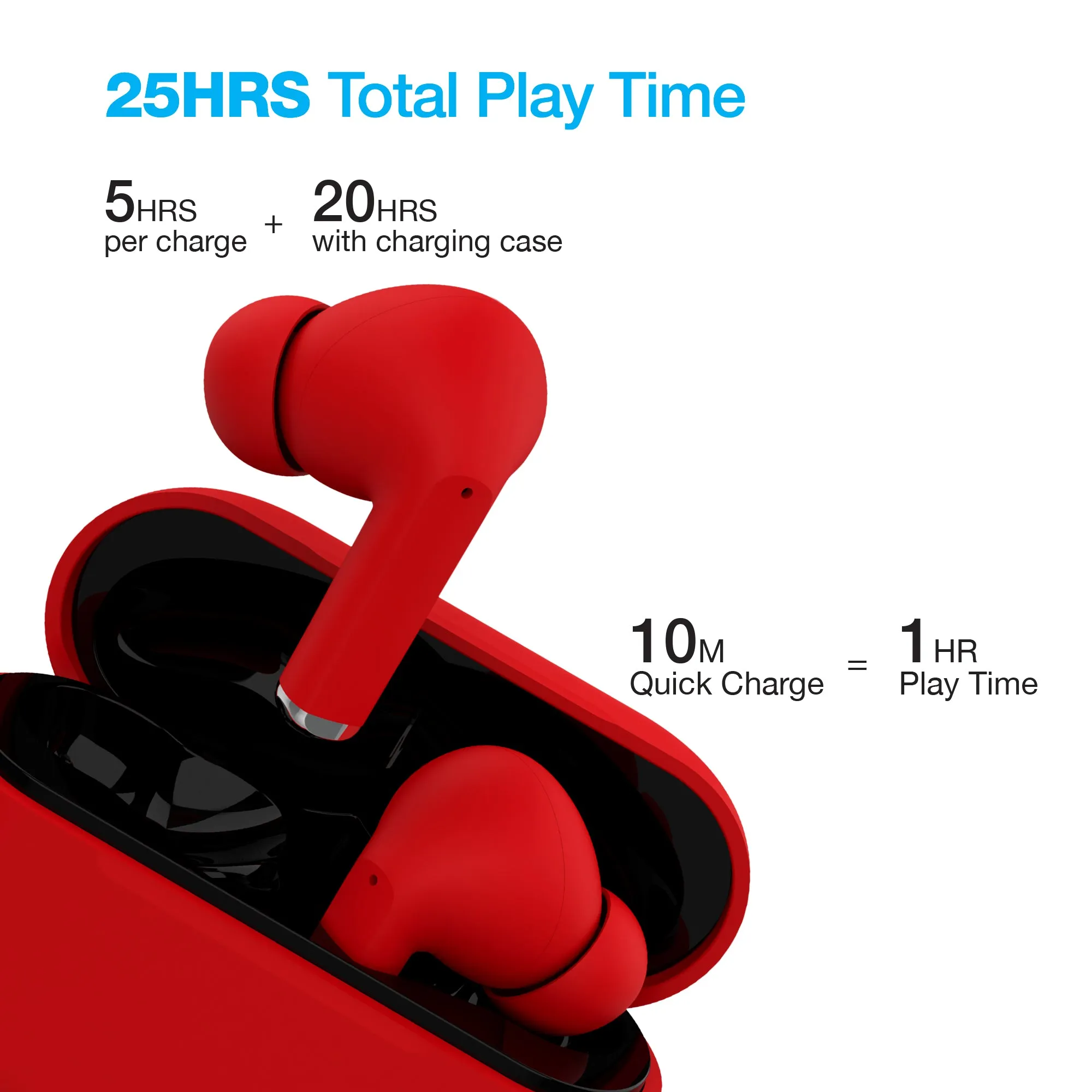 Naztech Xpods PRO True Wireless Earbuds with Wireless Charging Case - Red