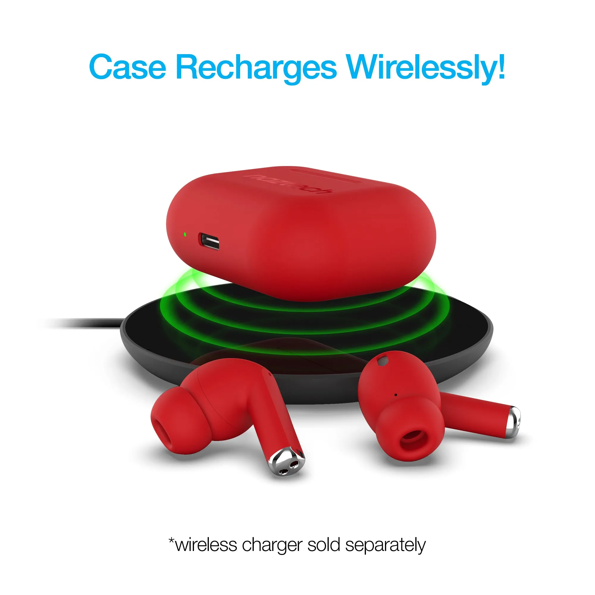 Naztech Xpods PRO True Wireless Earbuds with Wireless Charging Case - Red